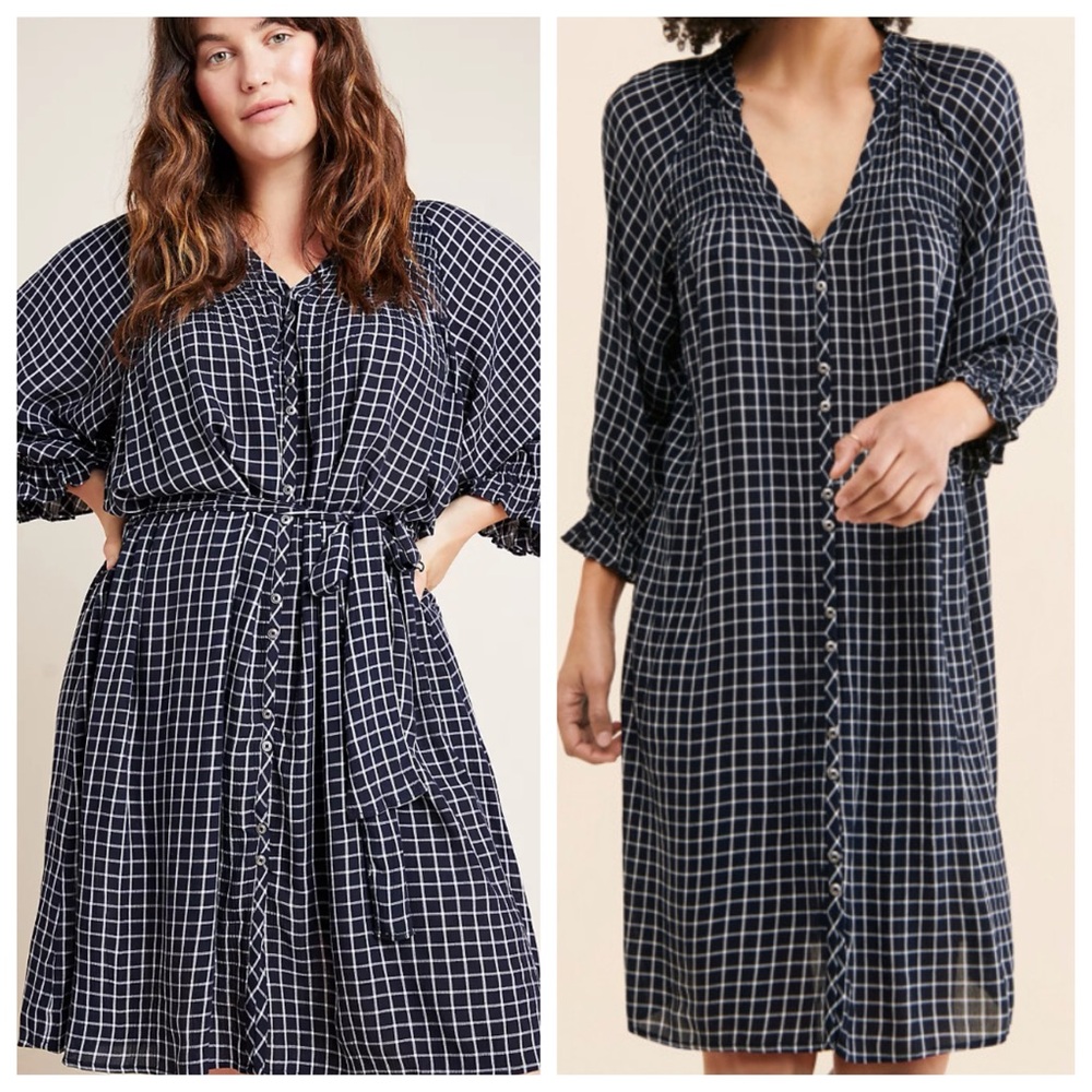 Anthropologie Maeve Sara Smocked Shirtdress